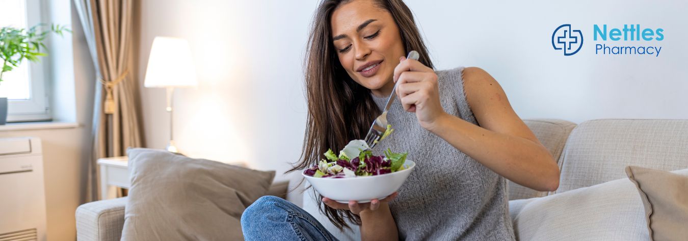 A woman healthy eating to support weight management 